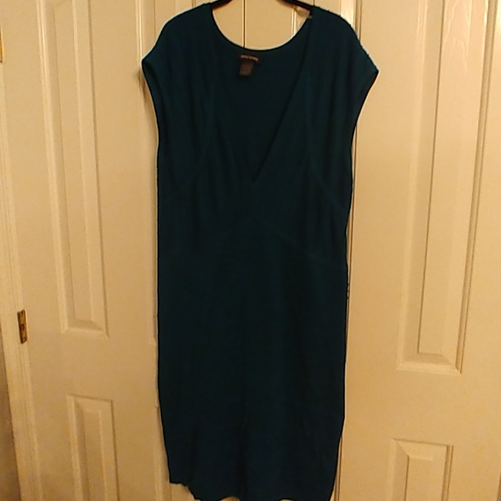 Teal knit V Neck Dress
